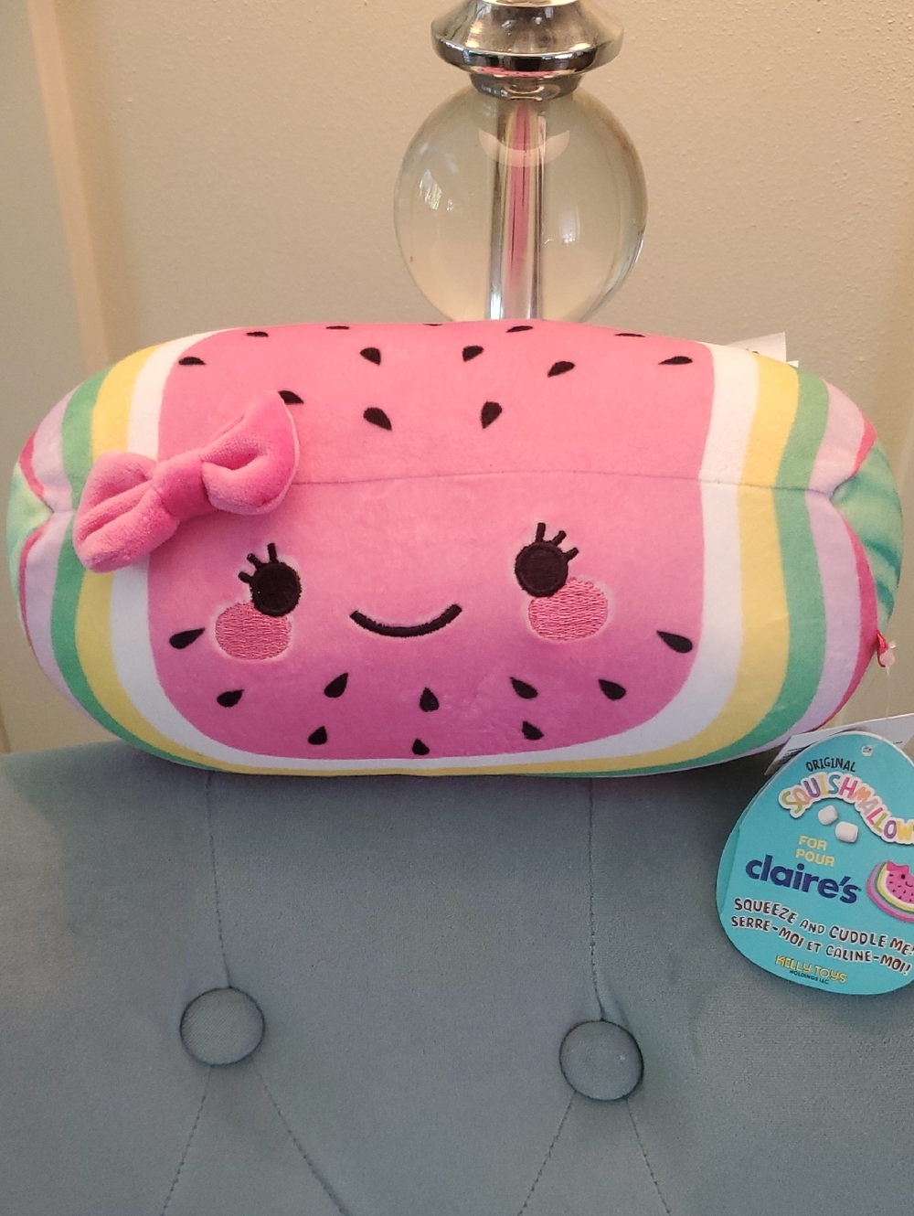 Claire's Pink Watermelon Squishmallow with Bow